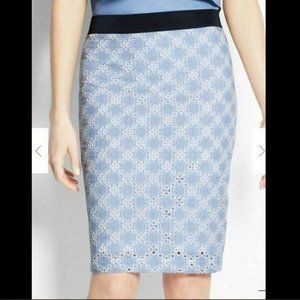 Ann Taylor Sz 10 NWT Blue White Pencil Skirt